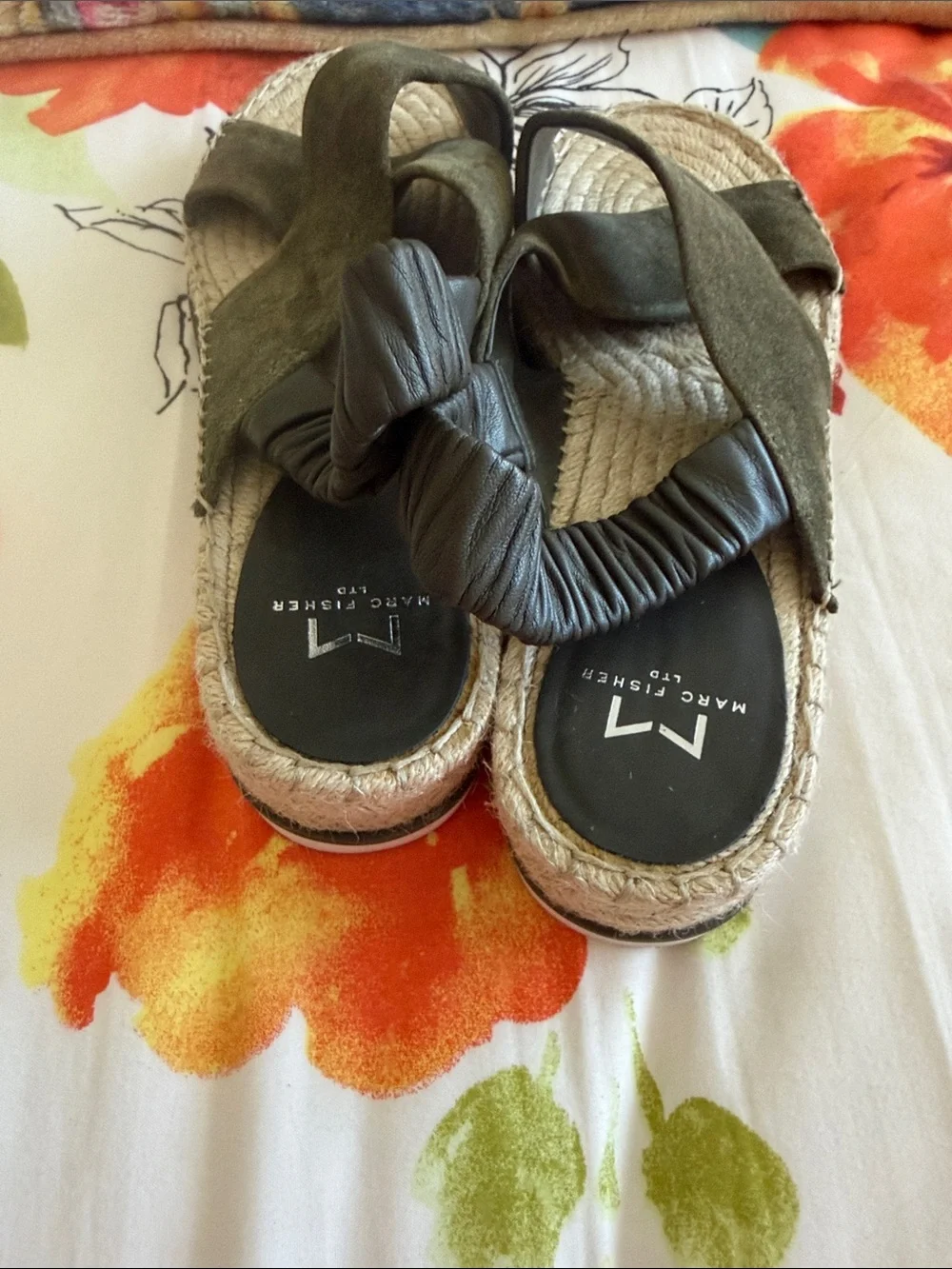 Marc Fisher Olive Green Suede Crisscross Espadrille Slingback Sandals